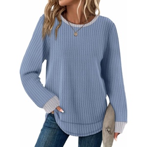 image:imageWIHOLL Womens Waffle Knit Tunic Tops Fall Long Sleeve Shirts Curved HemZabluegrey