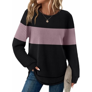 image:imageWIHOLL Womens Waffle Knit Tunic Tops Fall Long Sleeve Shirts Curved HemZbblacklotus Purple