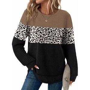 image:imageWIHOLL Womens Waffle Knit Tunic Tops Fall Long Sleeve Shirts Curved HemZcbrownleopardblack