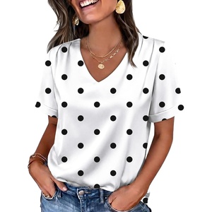 image:imageWIHOLL Work Blouses for Women Dressy Casual Summer Tops V Neck Short Sleeve ShirtsPolka Dot