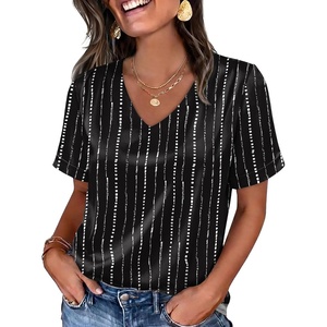 image:imageWIHOLL Work Blouses for Women Dressy Casual Summer Tops V Neck Short Sleeve ShirtsStriped