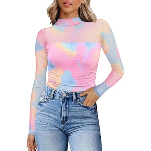 image:imageWomens Sexy Mesh Long Sleeve Shirts Fashion Clothing Turtle Necks Sheer Ruched Going Out Tops Fall Outfits Slim Fit BlousesDtiedye1