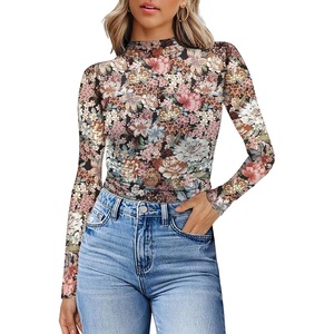 image:imageWomens Sexy Mesh Long Sleeve Shirts Fashion Clothing Turtle Necks Sheer Ruched Going Out Tops Fall Outfits Slim Fit BlousesPrinting3
