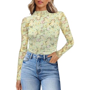 image:imageWomens Sexy Mesh Long Sleeve Shirts Fashion Clothing Turtle Necks Sheer Ruched Going Out Tops Fall Outfits Slim Fit BlousesPrinting8