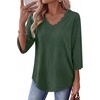 image:imageWIHOLL 34 Length Sleeve Womens Tops Dressy Casual Blouses V Neck Shirts Summer Clothes Early Fall Fashion OutfitsGreen