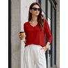 image:imageWIHOLL 34 Length Sleeve Womens Tops Dressy Casual Blouses V Neck Shirts Summer Clothes Early Fall Fashion OutfitsRed