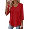image:imageWIHOLL 34 Length Sleeve Womens Tops Dressy Casual Blouses V Neck Shirts Summer Clothes Early Fall Fashion OutfitsRed