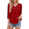 image:imageWIHOLL 34 Length Sleeve Womens Tops Dressy Casual Blouses V Neck Shirts Summer Clothes Early Fall Fashion OutfitsRed