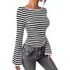 image:imageWIHOLL Black White Striped Bell Sleeve Shirts Going Out Fall Cute Tops L