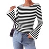 image:imageWIHOLL Black White Striped Bell Sleeve Shirts Going Out Fall Cute Tops L