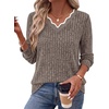 image:imageWIHOLL Long Sleeve Womens Shirts Lightweight Fall Tunic Top V Neck Sweaters01khaki