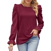 image:imageWIHOLL Puff Sleeve Tops for Women Crewneck Eyelet Tunic Shirts Fall Clothes