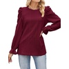 image:imageWIHOLL Puff Sleeve Tops for Women Crewneck Eyelet Tunic Shirts Fall Clothes