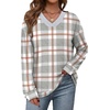 image:imageWIHOLL Sweatshirt for Women V Neck Sweaters Long Sleeve Shirts Fall Clothes Ribbed Collar 2025 Trendy FashionAll Plaid Grey Brown White