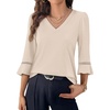 image:imageWIHOLL Womens Blouses Dressy Casual 34 Length Sleeve Tops Lace Trendy 2026 Spring Summer V Neck Shirts Vacation OutfitsBeige