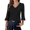 image:imageWIHOLL Womens Blouses Dressy Casual 34 Length Sleeve Tops Lace Trendy 2026 Spring Summer V Neck Shirts Vacation OutfitsBlack