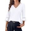 image:imageWIHOLL Womens Blouses Dressy Casual 34 Length Sleeve Tops Lace Trendy 2026 Spring Summer V Neck Shirts Vacation OutfitsClassic White
