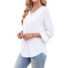 image:imageWIHOLL Womens Blouses Dressy Casual 34 Length Sleeve Tops Lace Trendy 2026 Spring Summer V Neck Shirts Vacation OutfitsClassic White