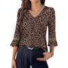 image:imageWIHOLL Womens Blouses Dressy Casual 34 Length Sleeve Tops Lace Trendy 2026 Spring Summer V Neck Shirts Vacation OutfitsLeopard Print