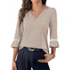 image:imageWIHOLL Womens Blouses Dressy Casual 34 Length Sleeve Tops Lace Trendy 2026 Spring Summer V Neck Shirts Vacation OutfitsPrint Brown