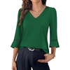 image:imageWIHOLL Womens Blouses Dressy Casual 34 Length Sleeve Tops Lace Trendy 2026 Spring Summer V Neck Shirts Vacation OutfitsPure Green