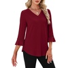 image:imageWIHOLL Womens Blouses Dressy Casual 34 Length Sleeve Tops Lace Trendy 2026 Spring Summer V Neck Shirts Vacation OutfitsWine Red