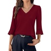 image:imageWIHOLL Womens Blouses Dressy Casual 34 Length Sleeve Tops Lace Trendy 2026 Spring Summer V Neck Shirts Vacation OutfitsWine Red