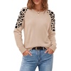 image:imageWIHOLL Womens Fall Sweaters Contrast Raglan Sleeve Tops Fashion ClothingApricotleopard