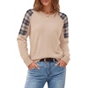 image:imageWIHOLL Womens Fall Sweaters Contrast Raglan Sleeve Tops Fashion ClothingApricotplaid