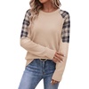 image:imageWIHOLL Womens Fall Sweaters Contrast Raglan Sleeve Tops Fashion ClothingApricotplaid