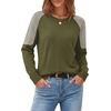 image:imageWIHOLL Womens Fall Sweaters Contrast Raglan Sleeve Tops Fashion ClothingArmy Greenherringbone