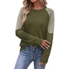 image:imageWIHOLL Womens Fall Sweaters Contrast Raglan Sleeve Tops Fashion ClothingArmy Greenherringbone