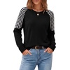 image:imageWIHOLL Womens Fall Sweaters Contrast Raglan Sleeve Tops Fashion ClothingBlackhoundstooth
