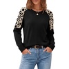 image:imageWIHOLL Womens Fall Sweaters Contrast Raglan Sleeve Tops Fashion ClothingBlackleopard