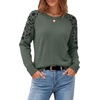 image:imageWIHOLL Womens Fall Sweaters Contrast Raglan Sleeve Tops Fashion ClothingGrey Greenleopard