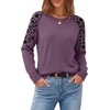 image:imageWIHOLL Womens Fall Sweaters Contrast Raglan Sleeve Tops Fashion ClothingGrey Purpleleopard