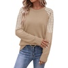image:imageWIHOLL Womens Fall Sweaters Contrast Raglan Sleeve Tops Fashion ClothingKhakihoundstooth