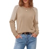 image:imageWIHOLL Womens Fall Sweaters Contrast Raglan Sleeve Tops Fashion ClothingKhakihoundstooth