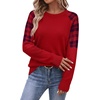image:imageWIHOLL Womens Fall Sweaters Contrast Raglan Sleeve Tops Fashion ClothingRedplaid