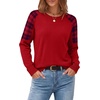 image:imageWIHOLL Womens Fall Sweaters Contrast Raglan Sleeve Tops Fashion ClothingRedplaid