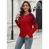 image:imageWIHOLL Womens Fall Sweaters Contrast Raglan Sleeve Tops Fashion ClothingRedplaid