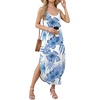 image:imageWIHOLL Womens Maxi Dresses for Women Casual Long Summer Sun Dresses 2026 Spaghetti Strap Hawaiian Vacation Outfits for WomenFloral Blue Leaves