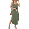 image:imageWIHOLL Womens Maxi Dresses for Women Casual Long Summer Sun Dresses 2026 Spaghetti Strap Hawaiian Vacation Outfits for WomenPlain Army Green