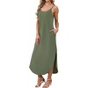 image:imageWIHOLL Womens Maxi Dresses for Women Casual Long Summer Sun Dresses 2026 Spaghetti Strap Hawaiian Vacation Outfits for WomenPlain Army Green