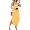 image:imageWIHOLL Womens Maxi Dresses for Women Casual Long Summer Sun Dresses 2026 Spaghetti Strap Hawaiian Vacation Outfits for WomenPlain Yellow
