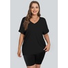 image:imageWIHOLL Womens Oversized Tshirts Summer Tops 2025 Short Sleeve V Neck Shirts Outfits Plus Size Clothes1black