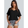 image:imageWIHOLL Womens Oversized Tshirts Summer Tops 2025 Short Sleeve V Neck Shirts Outfits Plus Size Clothes1black