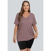image:imageWIHOLL Womens Oversized Tshirts Summer Tops 2025 Short Sleeve V Neck Shirts Outfits Plus Size Clothes1brown Coffee