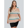 image:imageWIHOLL Womens Oversized Tshirts Summer Tops 2025 Short Sleeve V Neck Shirts Outfits Plus Size Clothes2orange Stripes