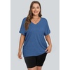 image:imageWIHOLL Womens Oversized Tshirts Summer Tops 2025 Short Sleeve V Neck Shirts Outfits Plus Size ClothesBlue